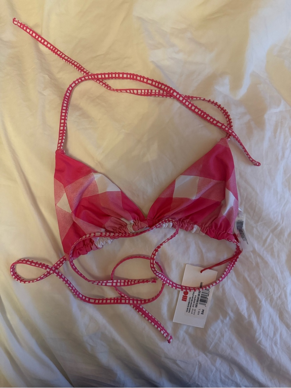 Solid and Striped Pink and White Reversible Bikini Top Size Large